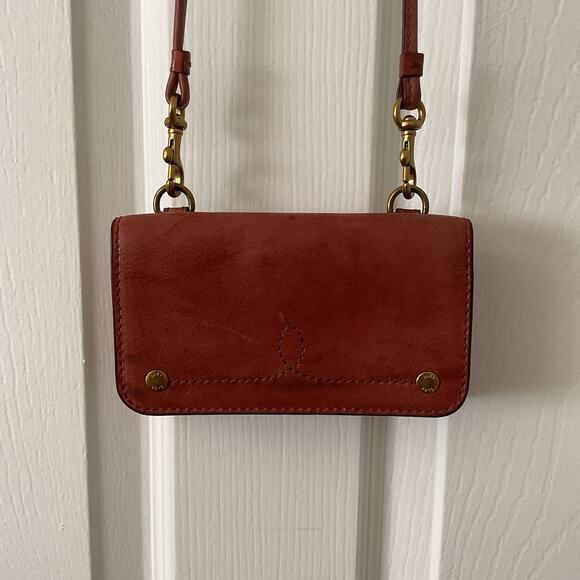 FRYE Wallet Crossbody Leather Clutch Red Removable Strap Concert Western - Picture 1 of 4